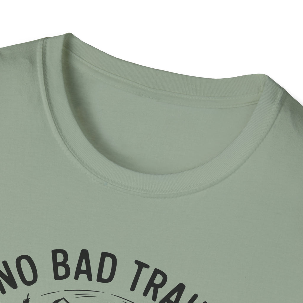 Funny Outdoor Adventure Unisex T-Shirt | No Bad Trails Just Bad Knees | Hiking Gift, Camping Tee, Nature Lover Shirt, Funny Gift
