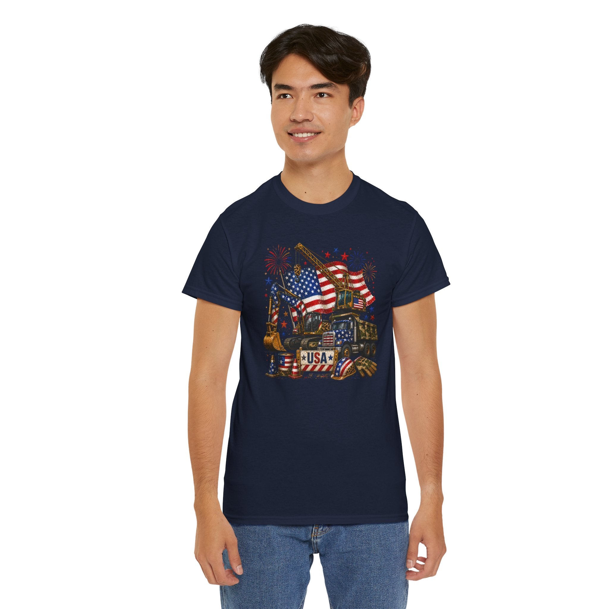 July 4th USA Construction Site Flag T-Shirt — Patriotic Fourth of July Tee