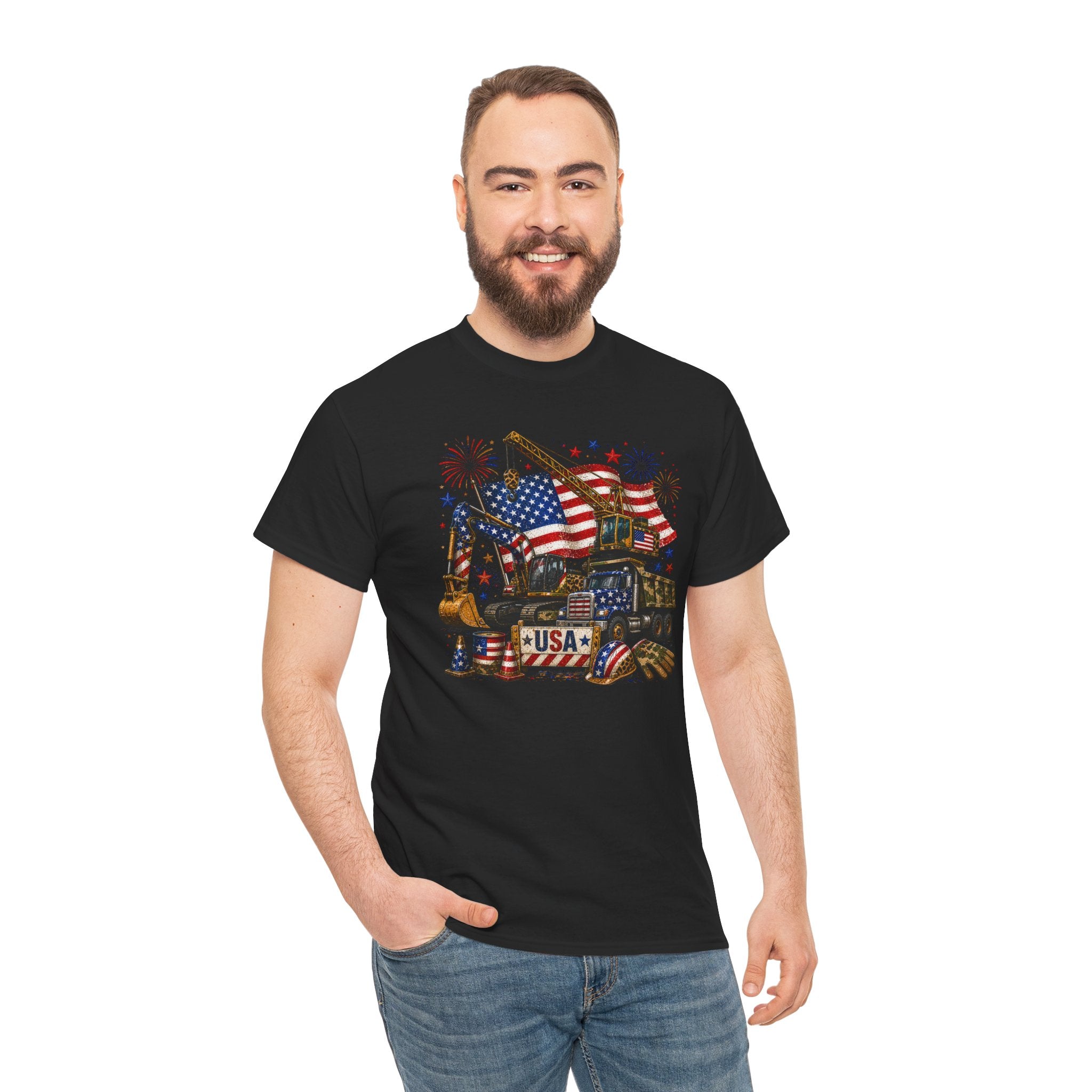 July 4th USA Construction Site Flag T-Shirt — Patriotic Fourth of July Tee