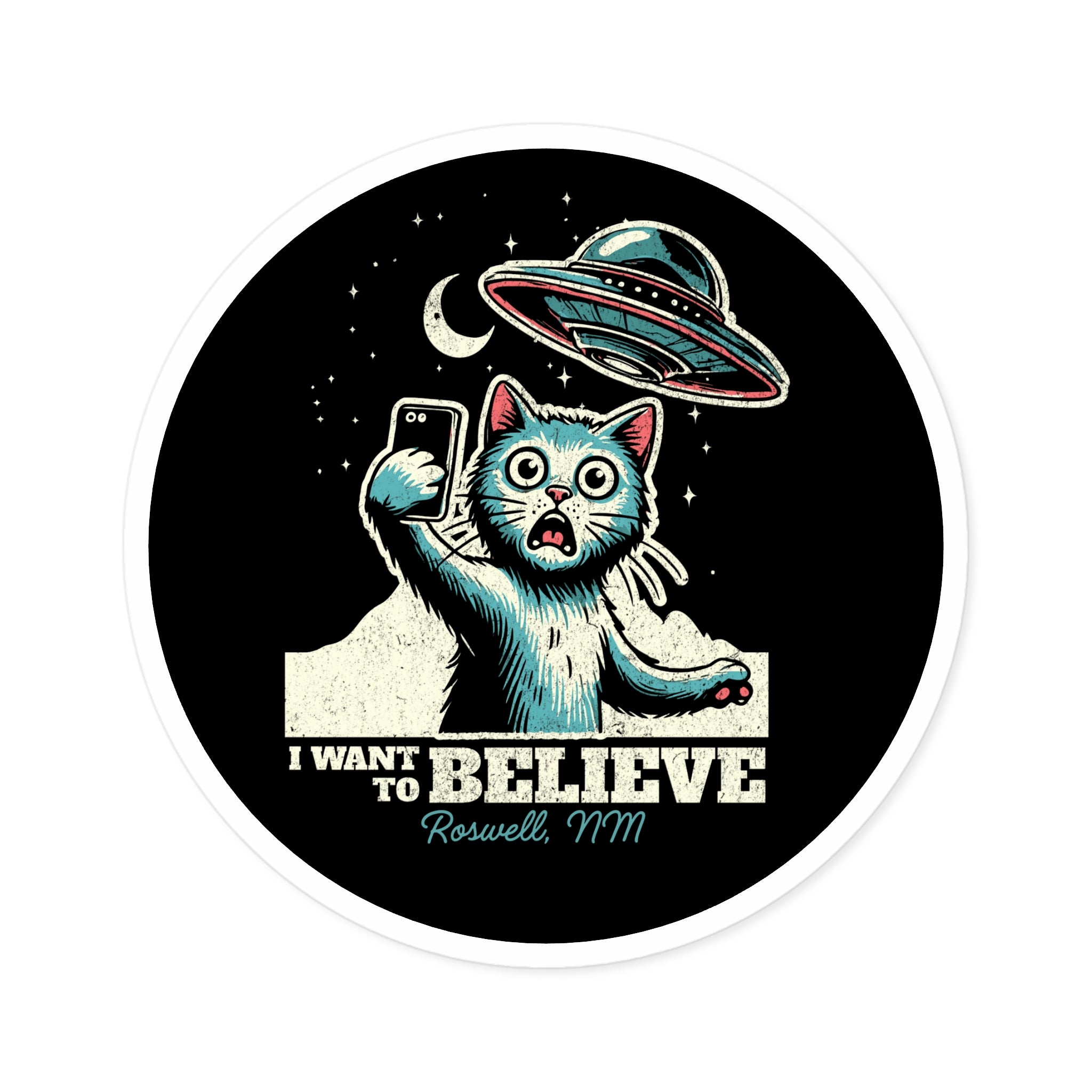 Funny Alien Cat Stickers, I Want to Believe, UFO, Cute Cat Decal, Gift for Cat Lovers, Laptop Stickers, Indoor Outdoor Decor