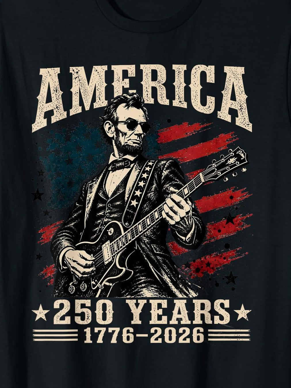 America 250  Abe  Lincoln Playing Guitar 250 Years Men's T-Shirt