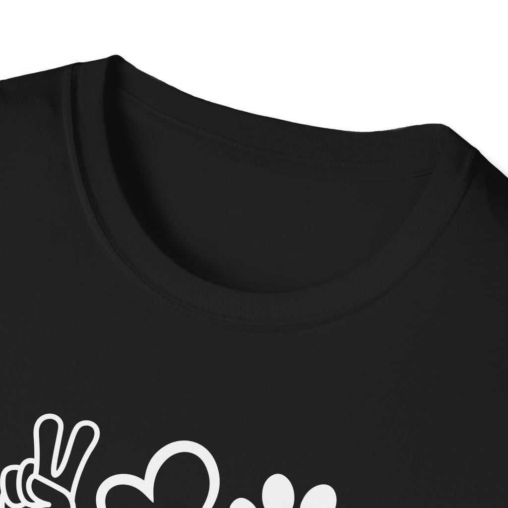 Peace Love Dog Unisex Softstyle T-Shirt, Perfect Gift for Dog Lovers, Casual Wear, Pet Lovers' Day, Adoption Events, Animal Lovers