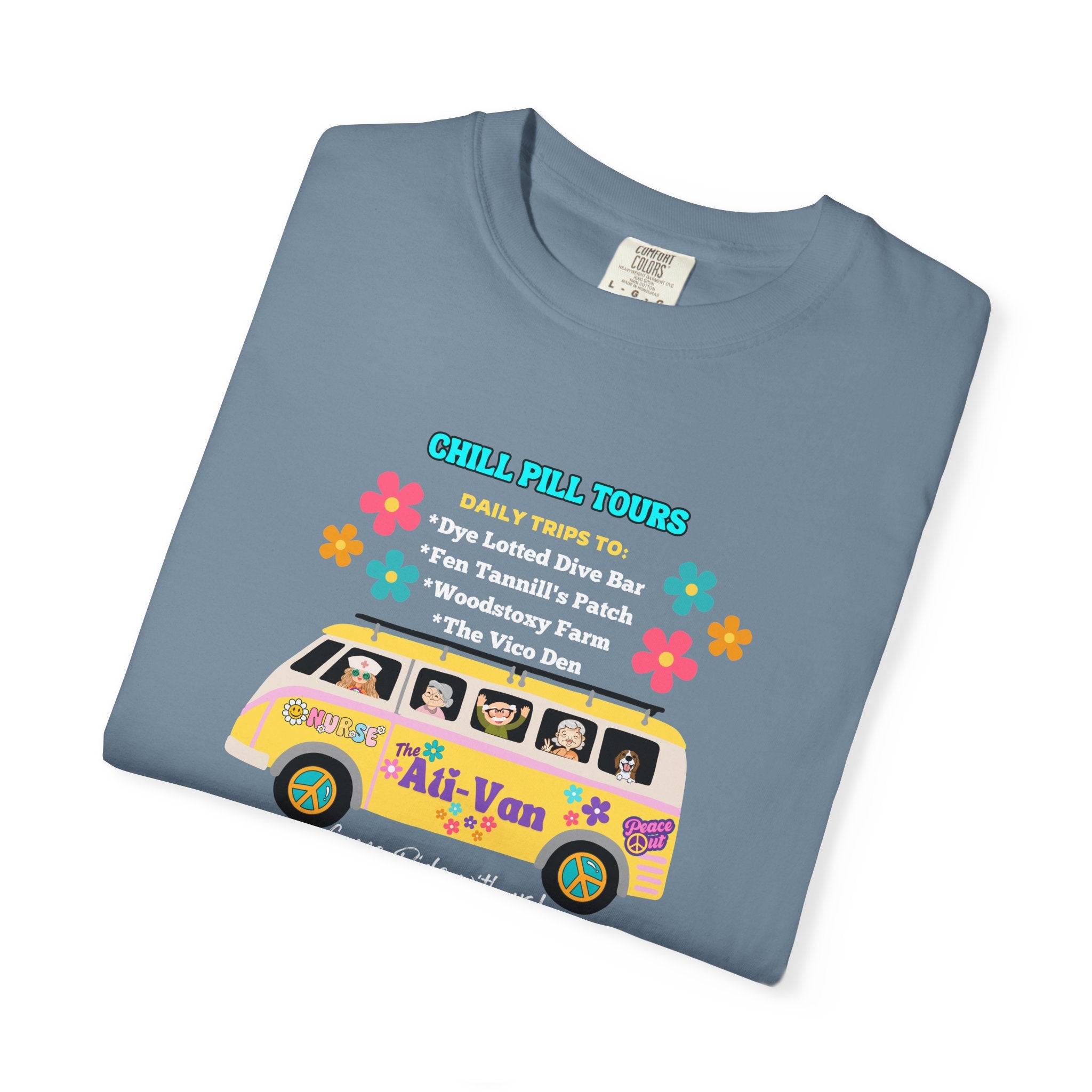 Chill Pill Tours, Funny Nurse T-Shirt, Ati-Van Ride, Unisex Tee, 100% Cotton, Nurse Gift, Soft Nurse T-Shirt