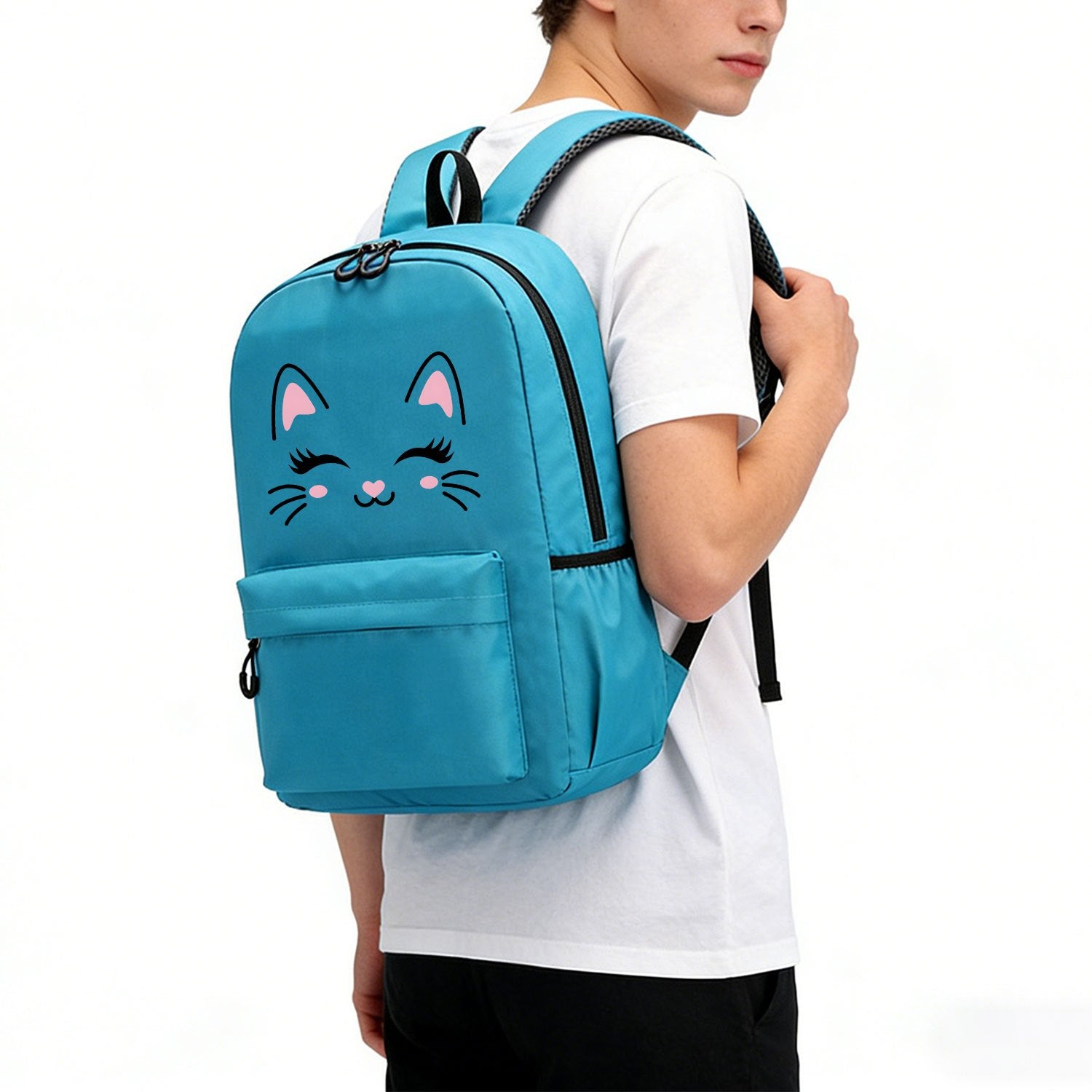 Kids’ Cat Face Pattern Laptop Backpack – Back to School