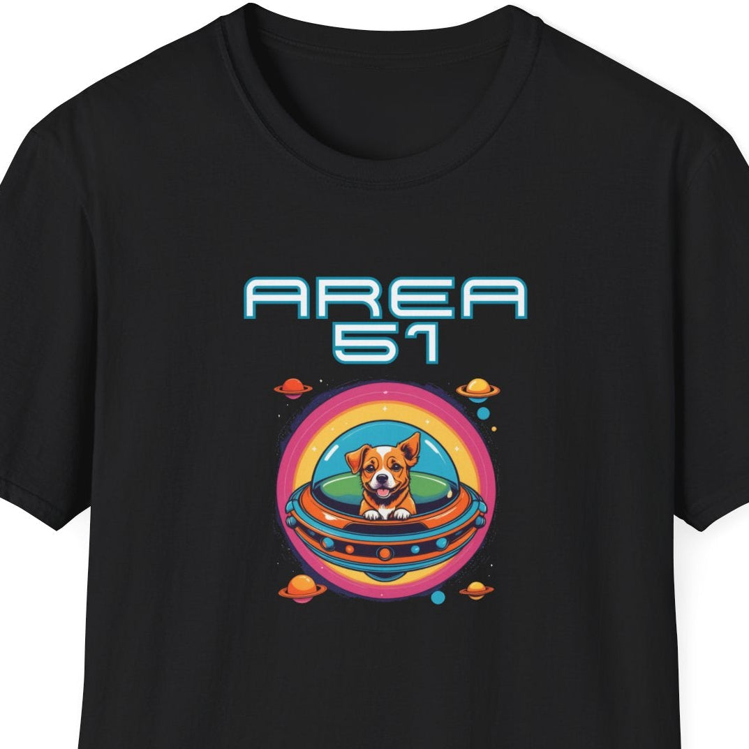 Area 51 Dog in Space Unisex T-Shirt, Fun Alien Shirt, Pet Lover Gift, Quirky Graphic Tee, Sci-Fi Apparel, Dog Enthusiast