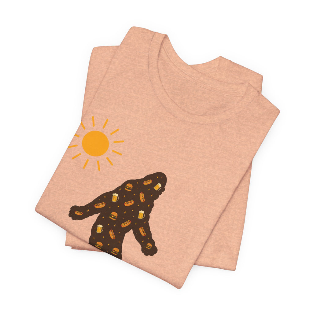 Bigfoot Summer BBQ T-Shirt — Hotdogs, Hamburgers & Beer Silhouette Tee