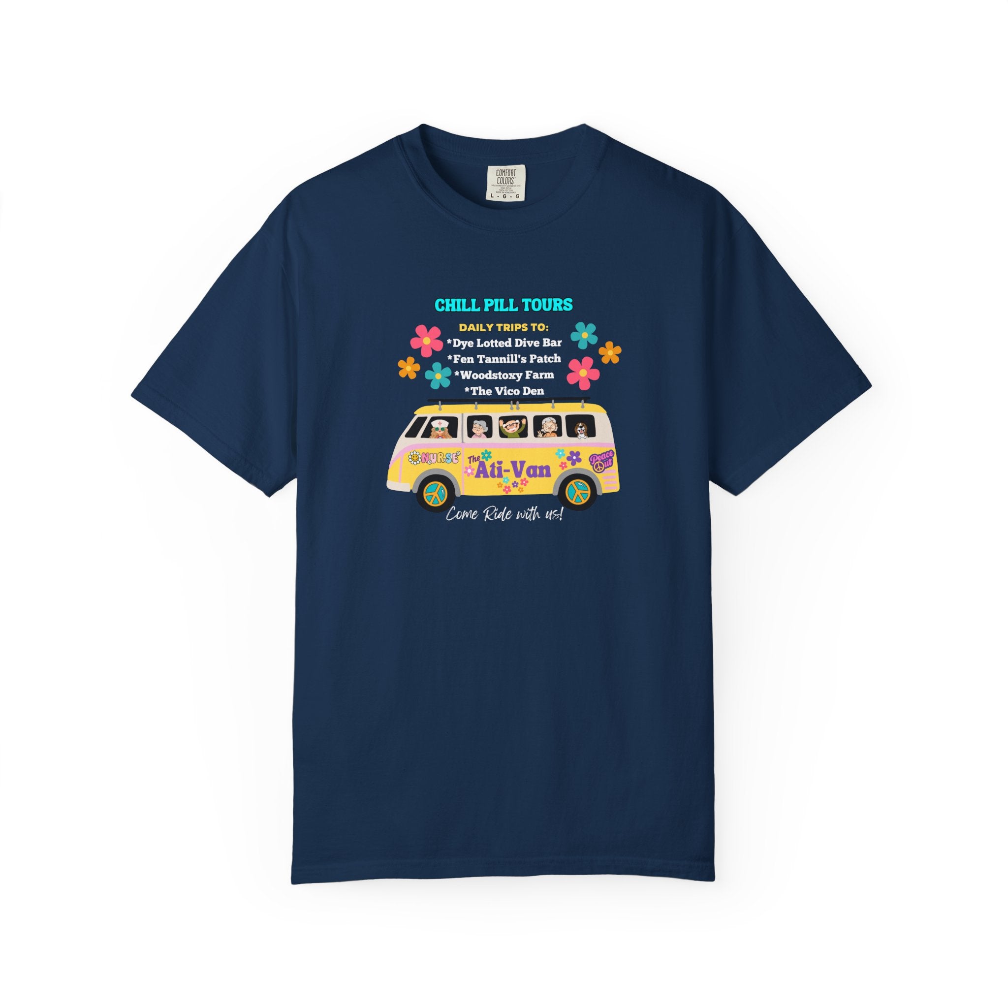 Chill Pill Tours, Funny Nurse T-Shirt, Ati-Van Ride, Unisex Tee, 100% Cotton, Nurse Gift, Soft Nurse T-Shirt