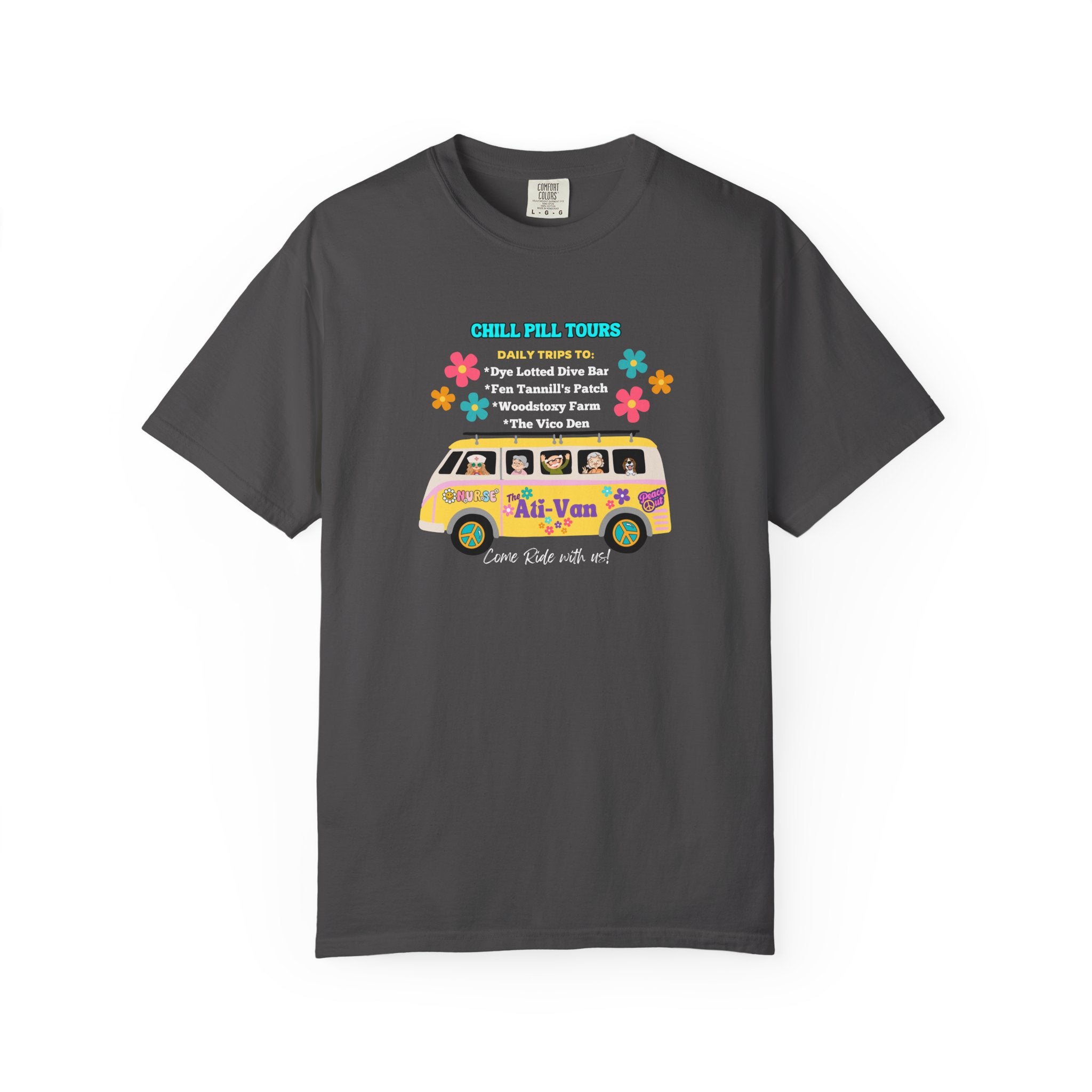 Chill Pill Tours, Funny Nurse T-Shirt, Ati-Van Ride, Unisex Tee, 100% Cotton, Nurse Gift, Soft Nurse T-Shirt