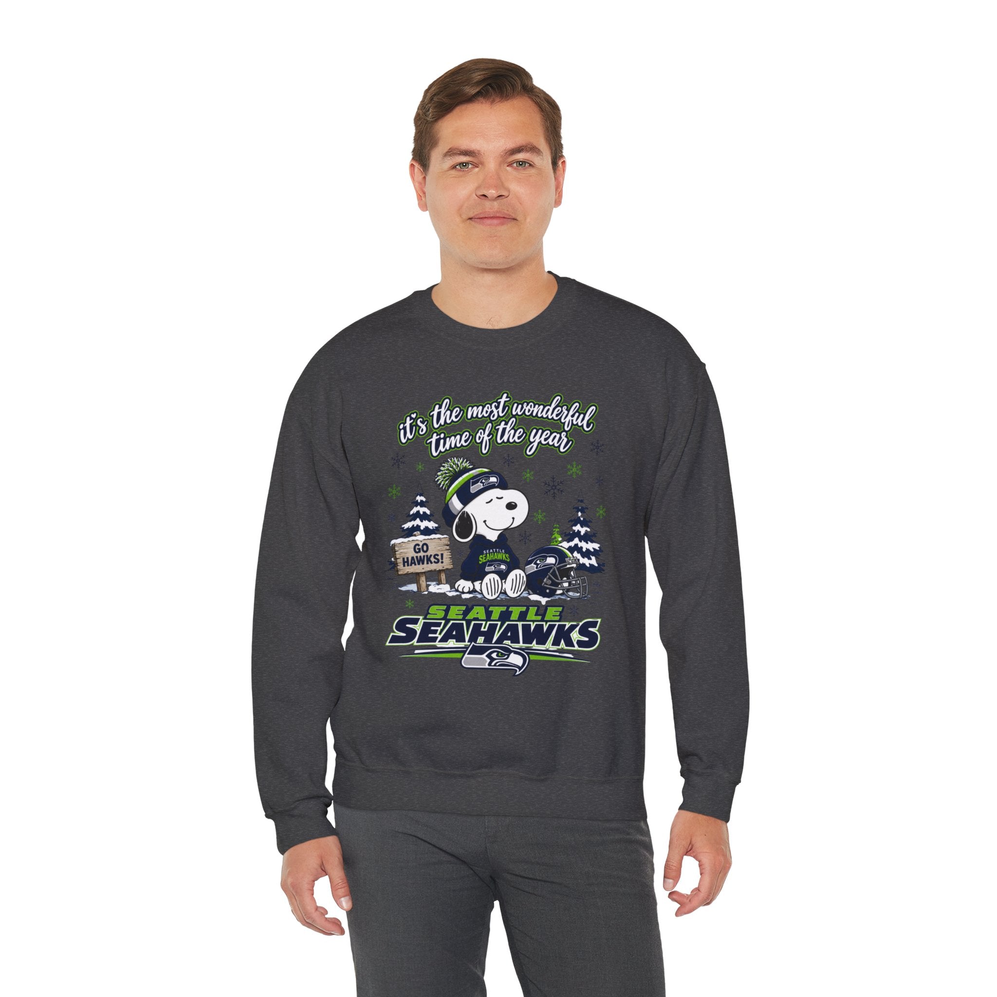 Seattle Seahawks Snowy Snoopy “It’s the Most Wonderful Time of the Year” Sweatshirt