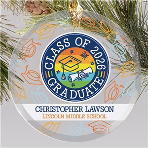 Personalized Colorful Grad Round Glass Ornament