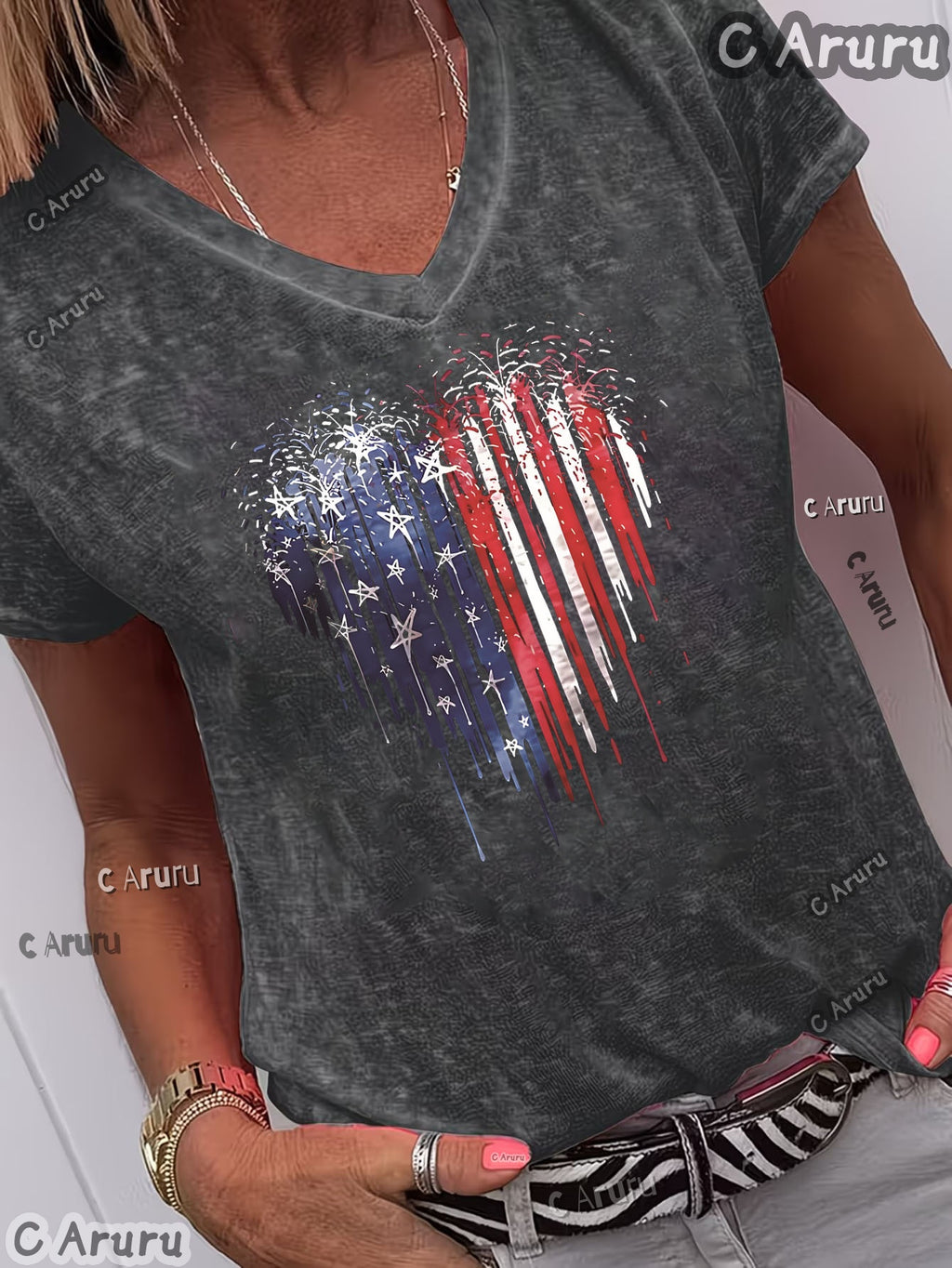 Women's Heart Flag Patriotic Soft Tee, 4th of July 250 Tee
