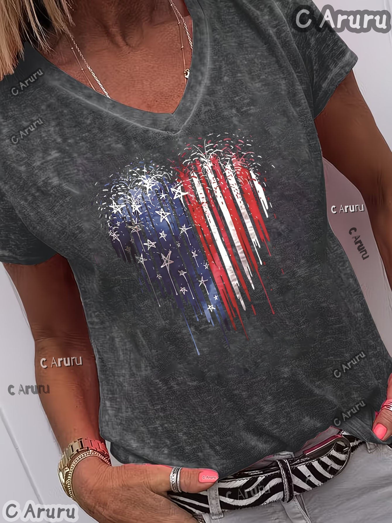 Women's Heart Flag Patriotic Soft Tee, 4th of July 250 Tee