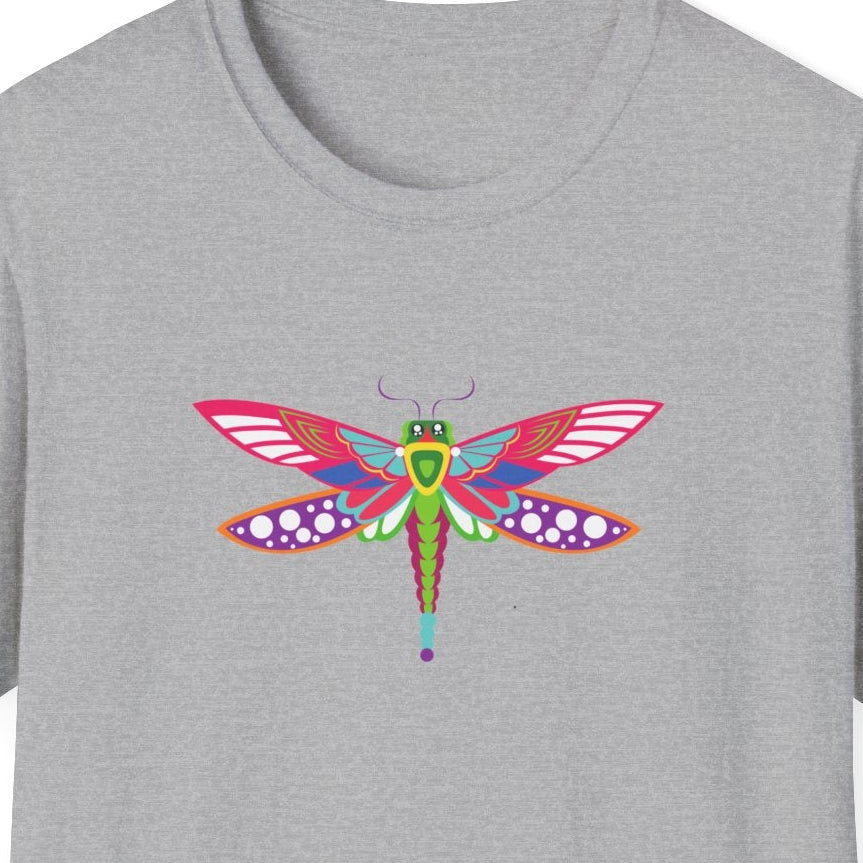 Colorful Dragonfly Unisex Softstyle T-Shirt, Casual Wear, Nature Lover Gift, Summer Fashion, Eco-Friendly Tee, Birthday Present