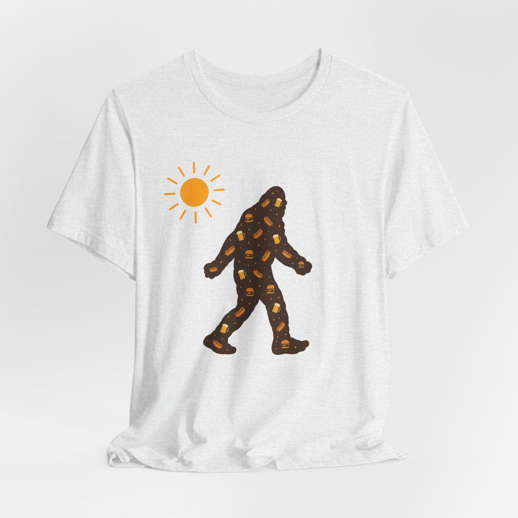 Bigfoot Summer BBQ T-Shirt — Hotdogs, Hamburgers & Beer Silhouette Tee