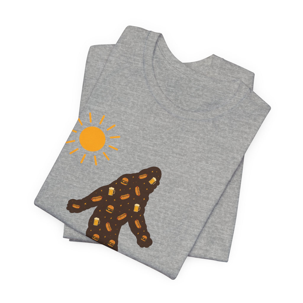 Bigfoot Summer BBQ T-Shirt — Hotdogs, Hamburgers & Beer Silhouette Tee