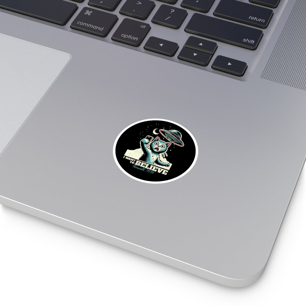 Funny Alien Cat Stickers, I Want to Believe, UFO, Cute Cat Decal, Gift for Cat Lovers, Laptop Stickers, Indoor Outdoor Decor