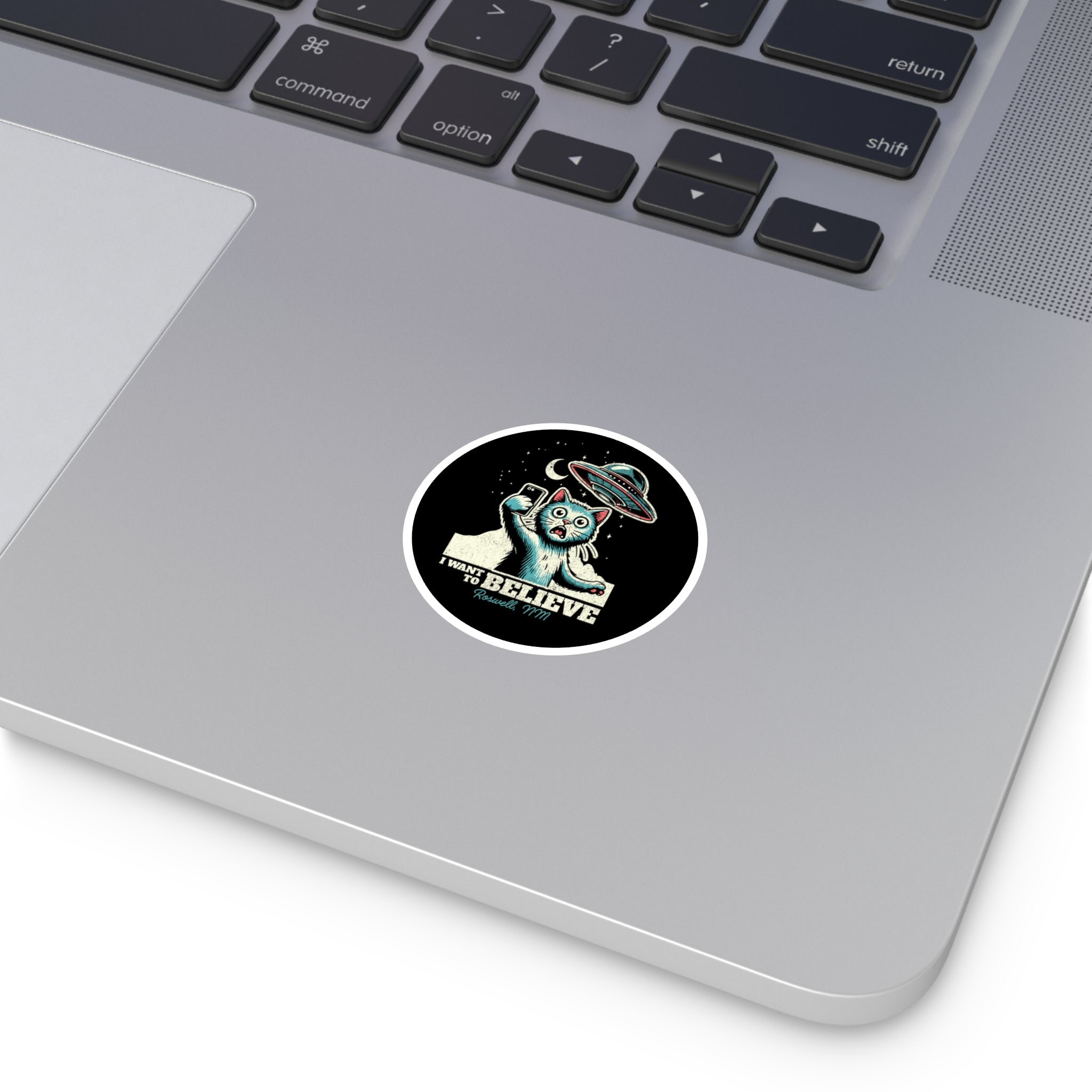 Funny Alien Cat Stickers, I Want to Believe, UFO, Cute Cat Decal, Gift for Cat Lovers, Laptop Stickers, Indoor Outdoor Decor