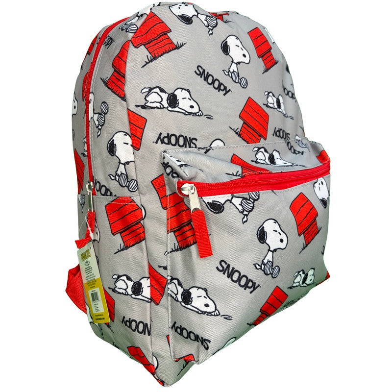 Snoopy & Doghouse Nylon School Backpack for Kids- Gray