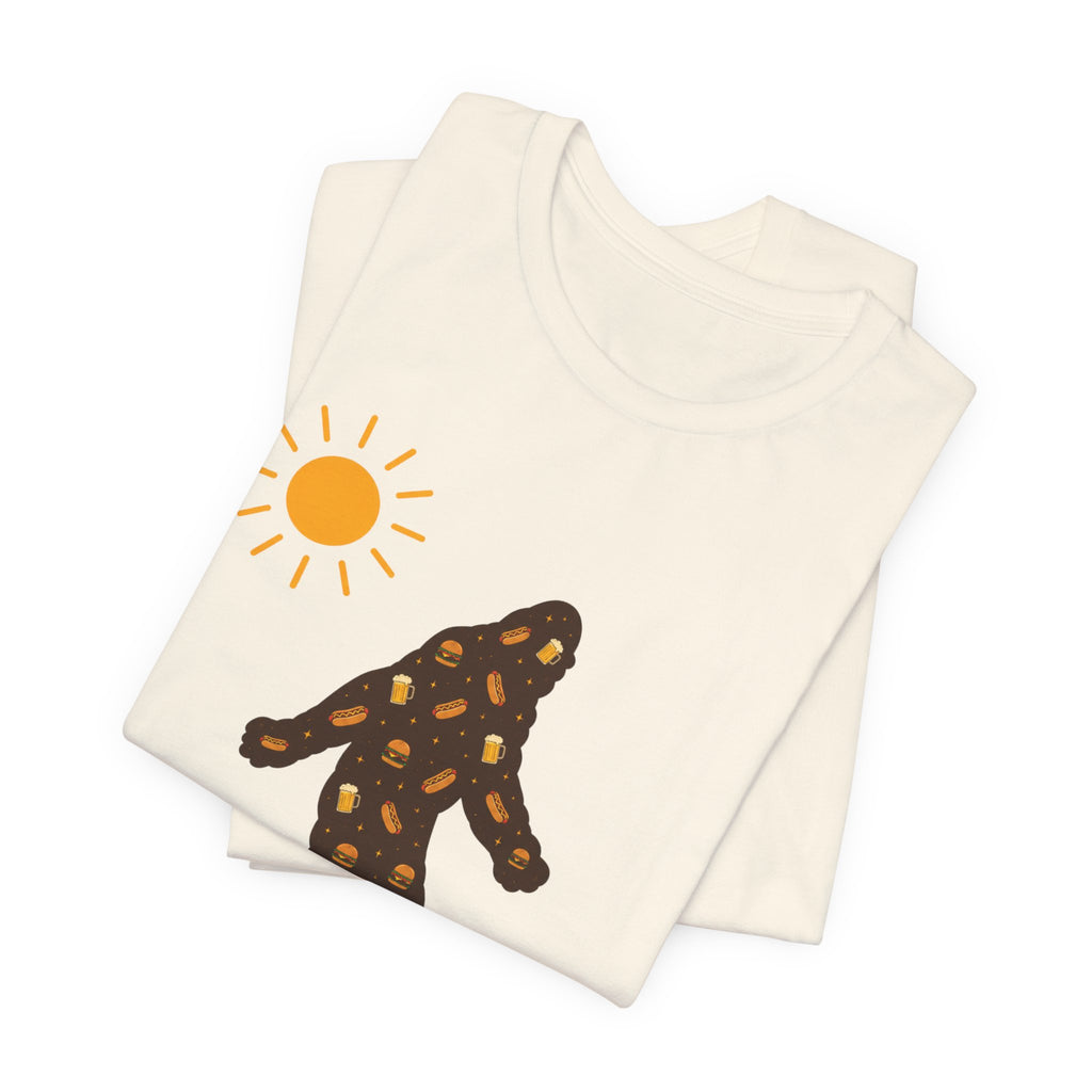 Bigfoot Summer BBQ T-Shirt — Hotdogs, Hamburgers & Beer Silhouette Tee