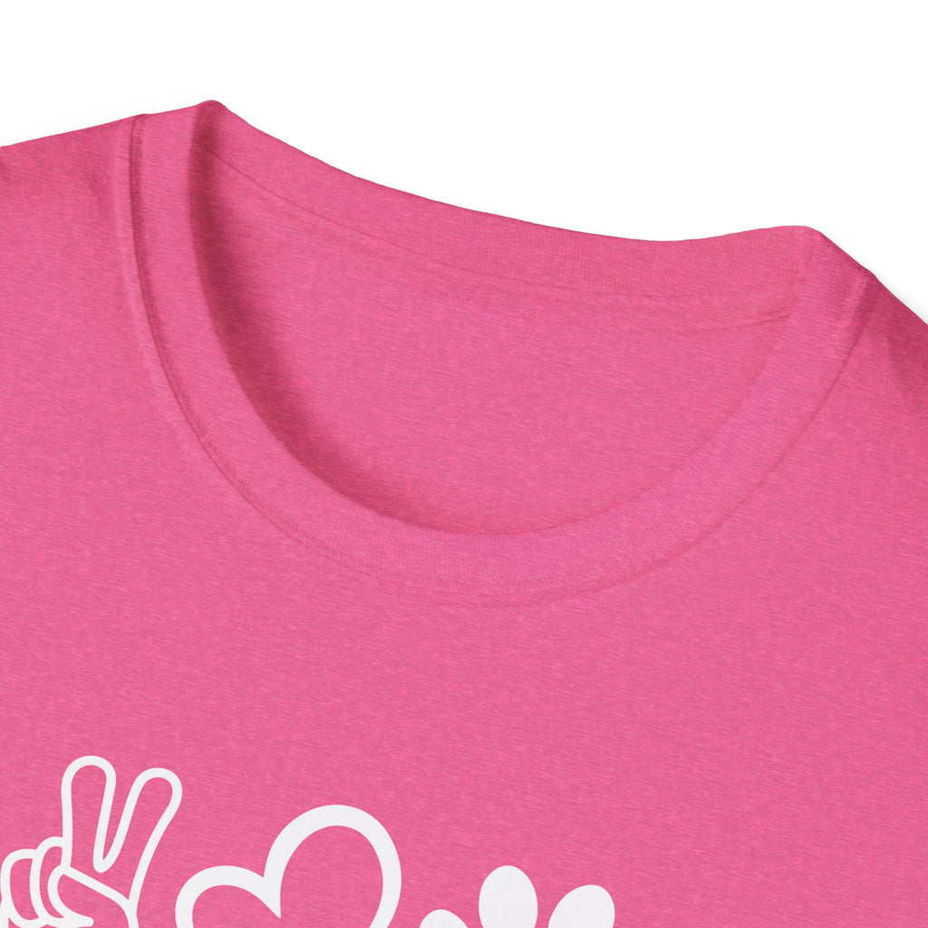 Peace Love Dog Unisex Softstyle T-Shirt, Perfect Gift for Dog Lovers, Casual Wear, Pet Lovers' Day, Adoption Events, Animal Lovers
