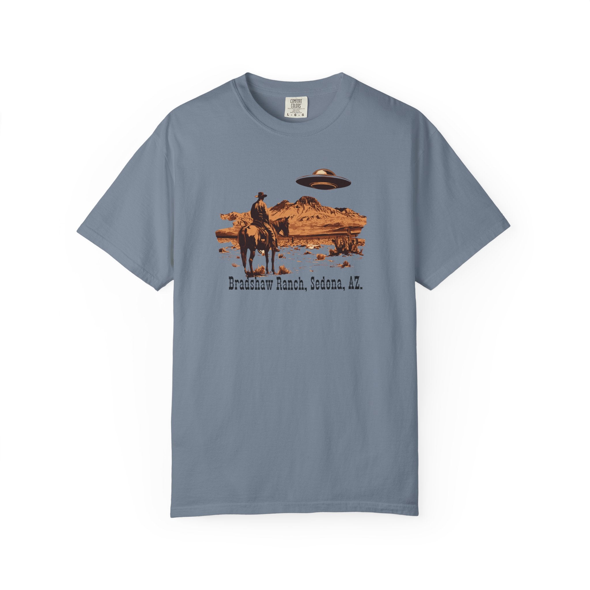 Bradshaw Ranch Cowboy UFO T‑Shirt — Sedona AZ Desert Graphic Tee