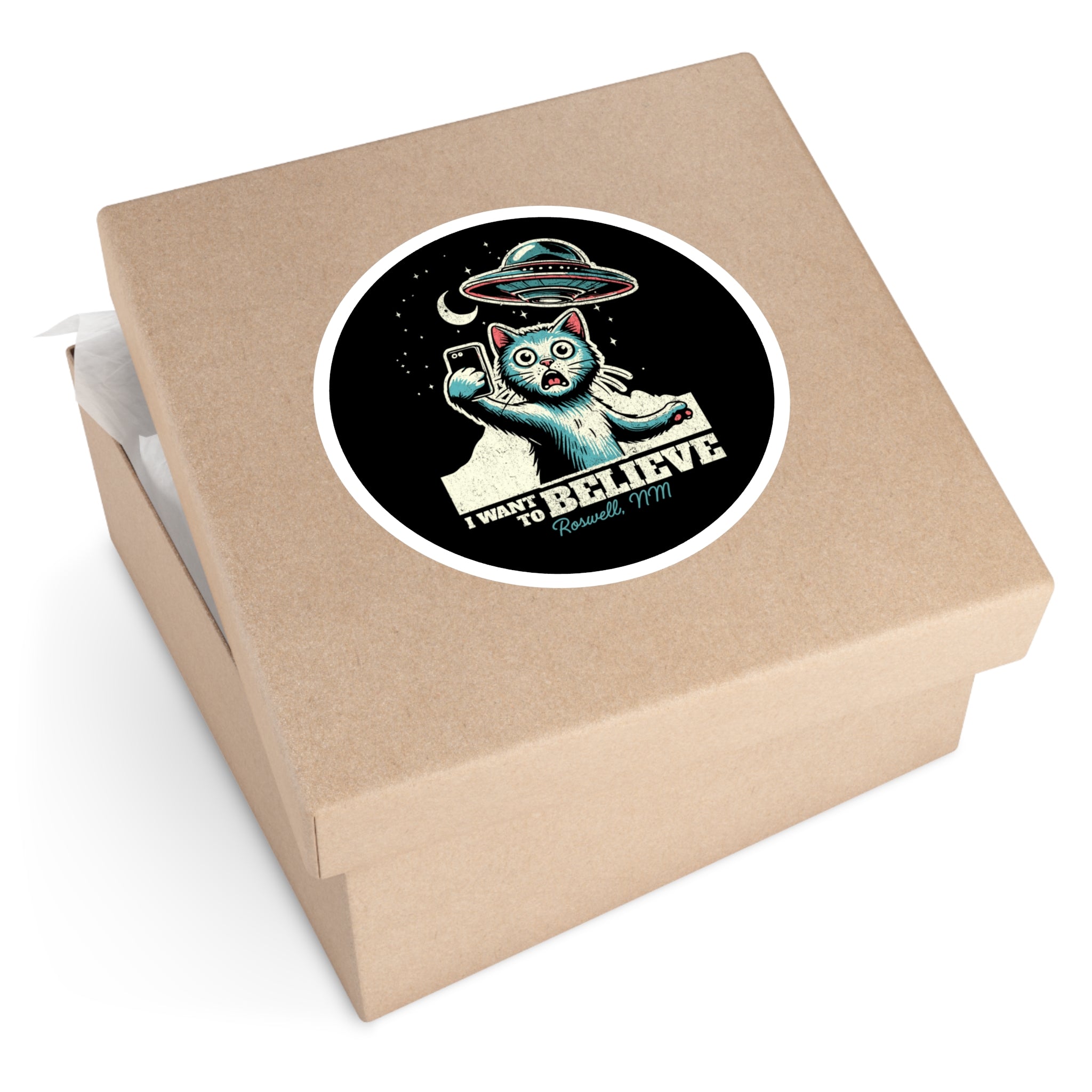Funny Alien Cat Stickers, I Want to Believe, UFO, Cute Cat Decal, Gift for Cat Lovers, Laptop Stickers, Indoor Outdoor Decor