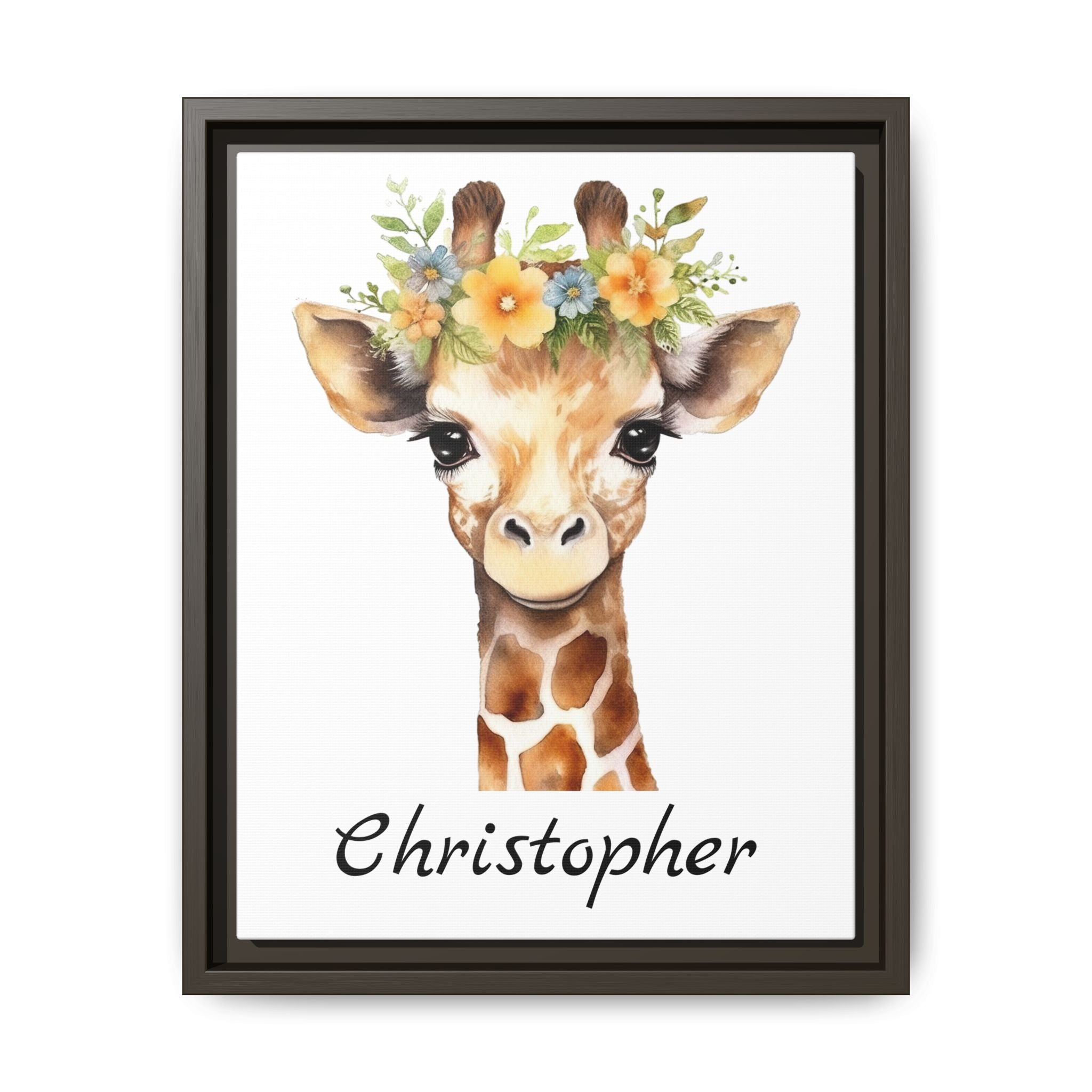 Personalized Baby Giraffe Matte Canvas, Nursery Wall Art