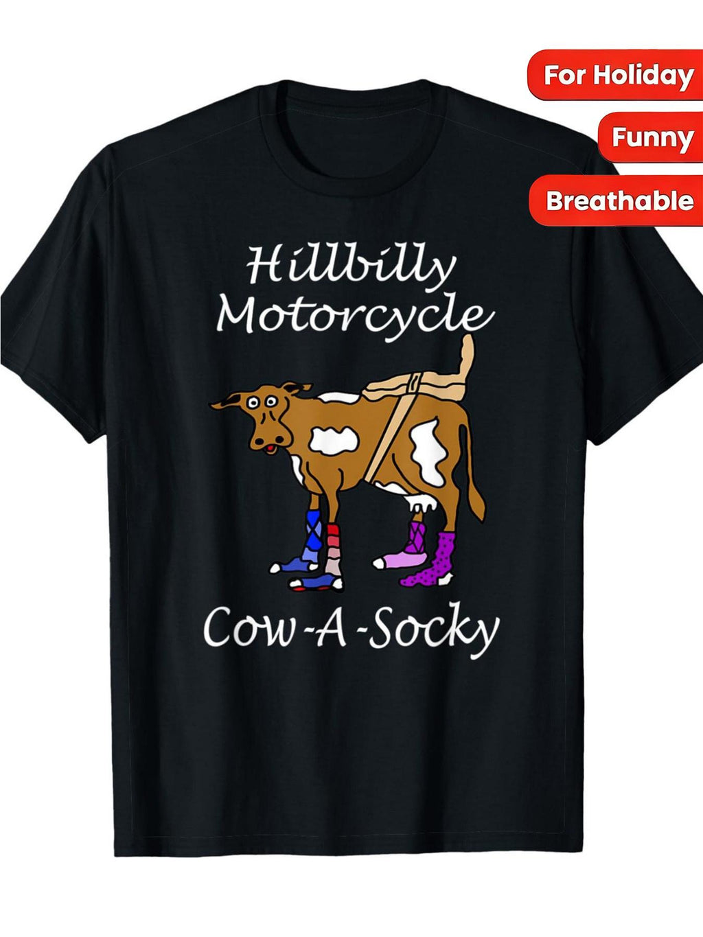 Men's Hillbilly Motorcycle Tee,  Cow A Socky,  Funny Cow T Shirt
