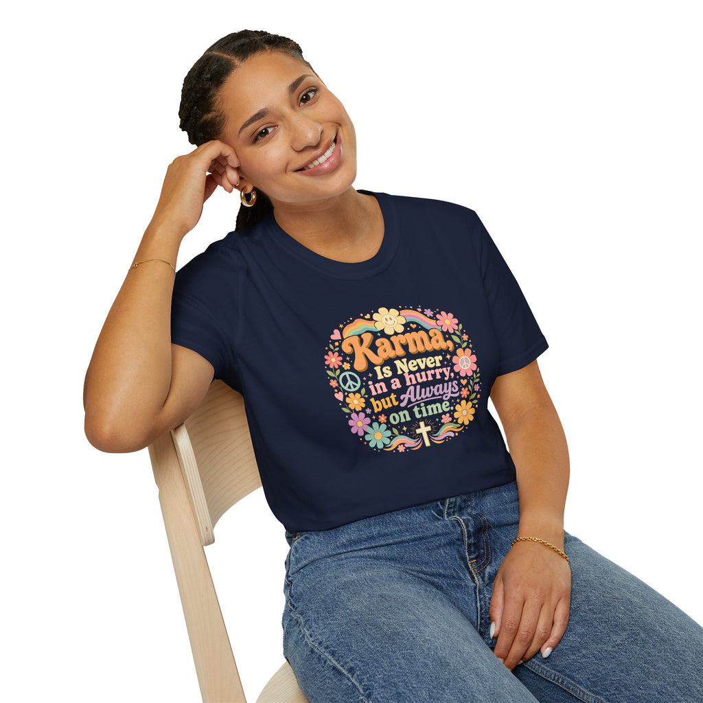 Karma Is Never In A Hurry Retro Floral, Relaxed Fit Women's Tee