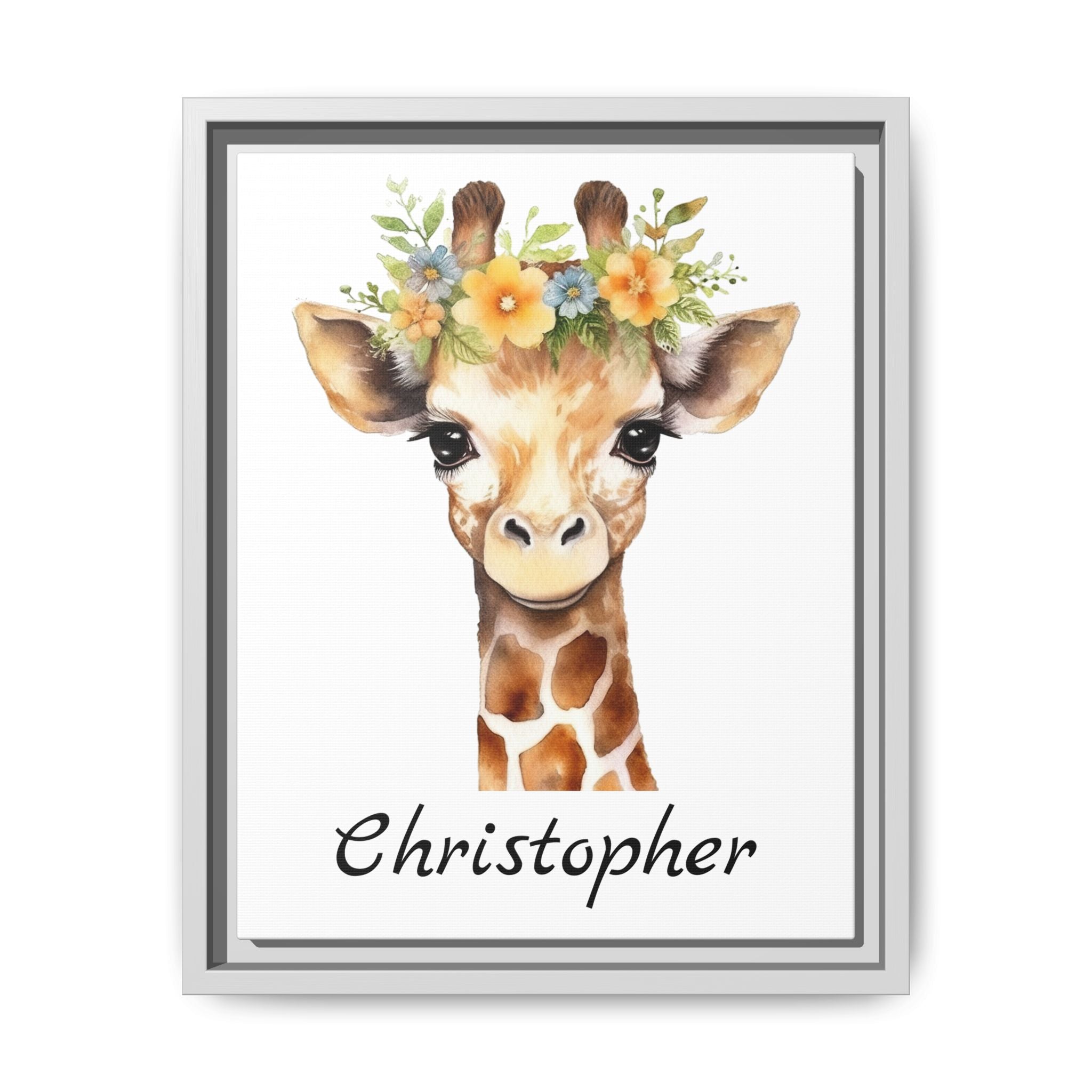 Personalized Baby Giraffe Matte Canvas, Nursery Wall Art