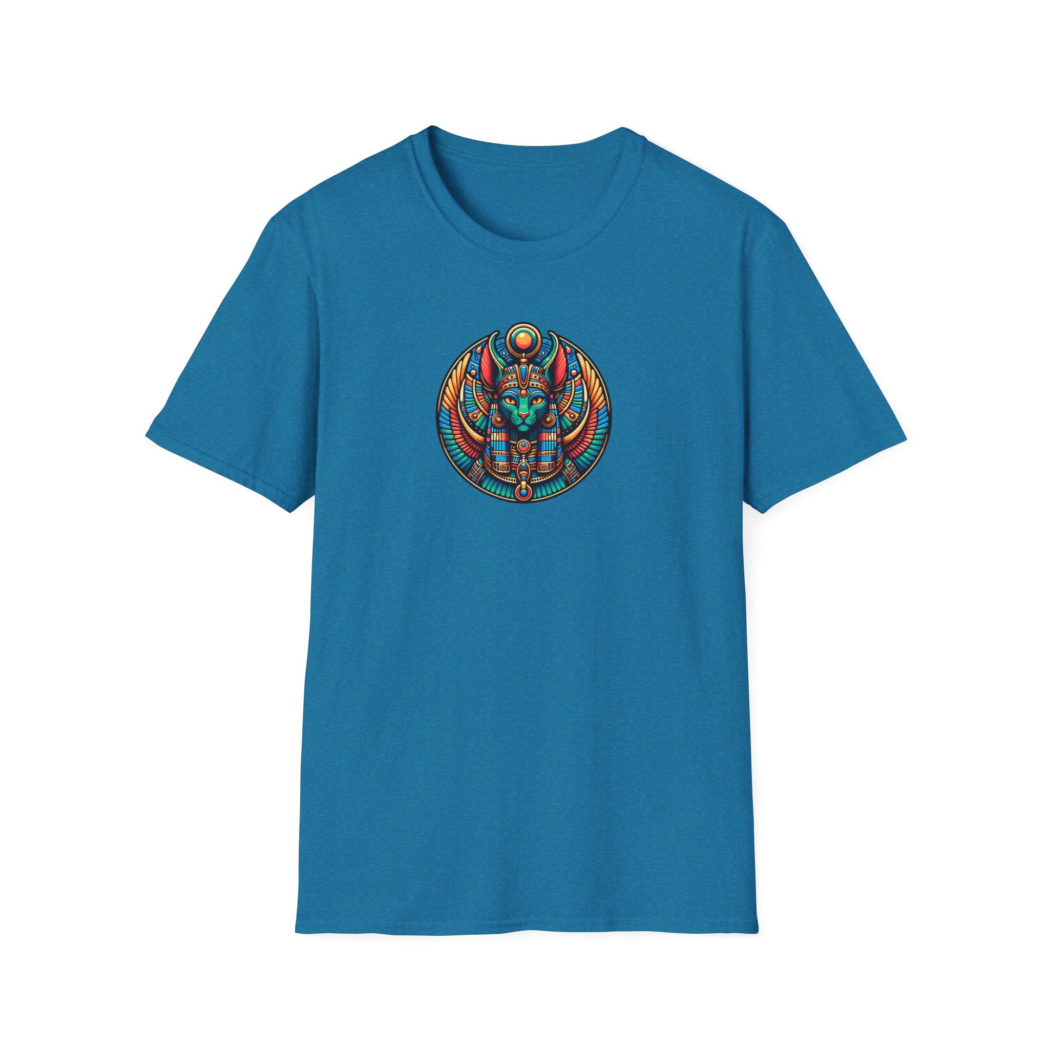 Egyptian Goddess Unisex Softstyle T-Shirt, Cute Graphic Tee, Boho Vintage Top, Gift for Cat Lovers, Summer Casual Wear, Festival Outfit