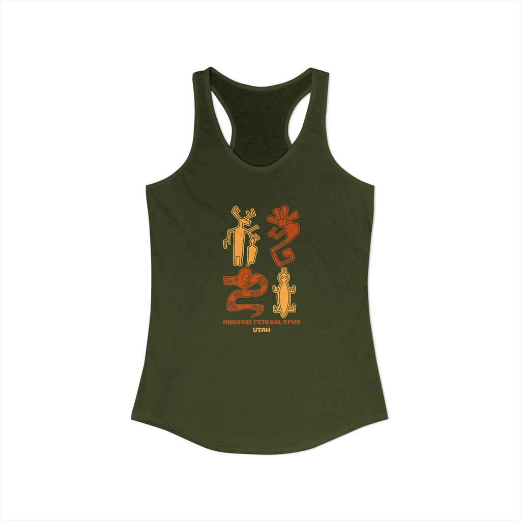 Anasazi Petroglyth, Women's Ideal Racerback Tank, Arizona Desert Shirt 5 Colors