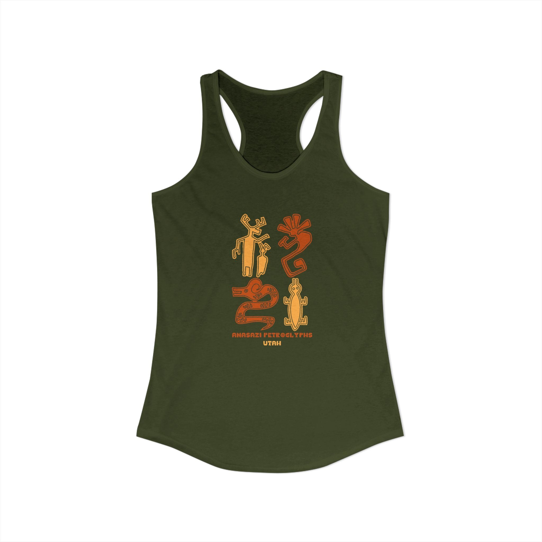 Anasazi Petroglyth, Women's Ideal Racerback Tank, Arizona Desert Shirt 5 Colors