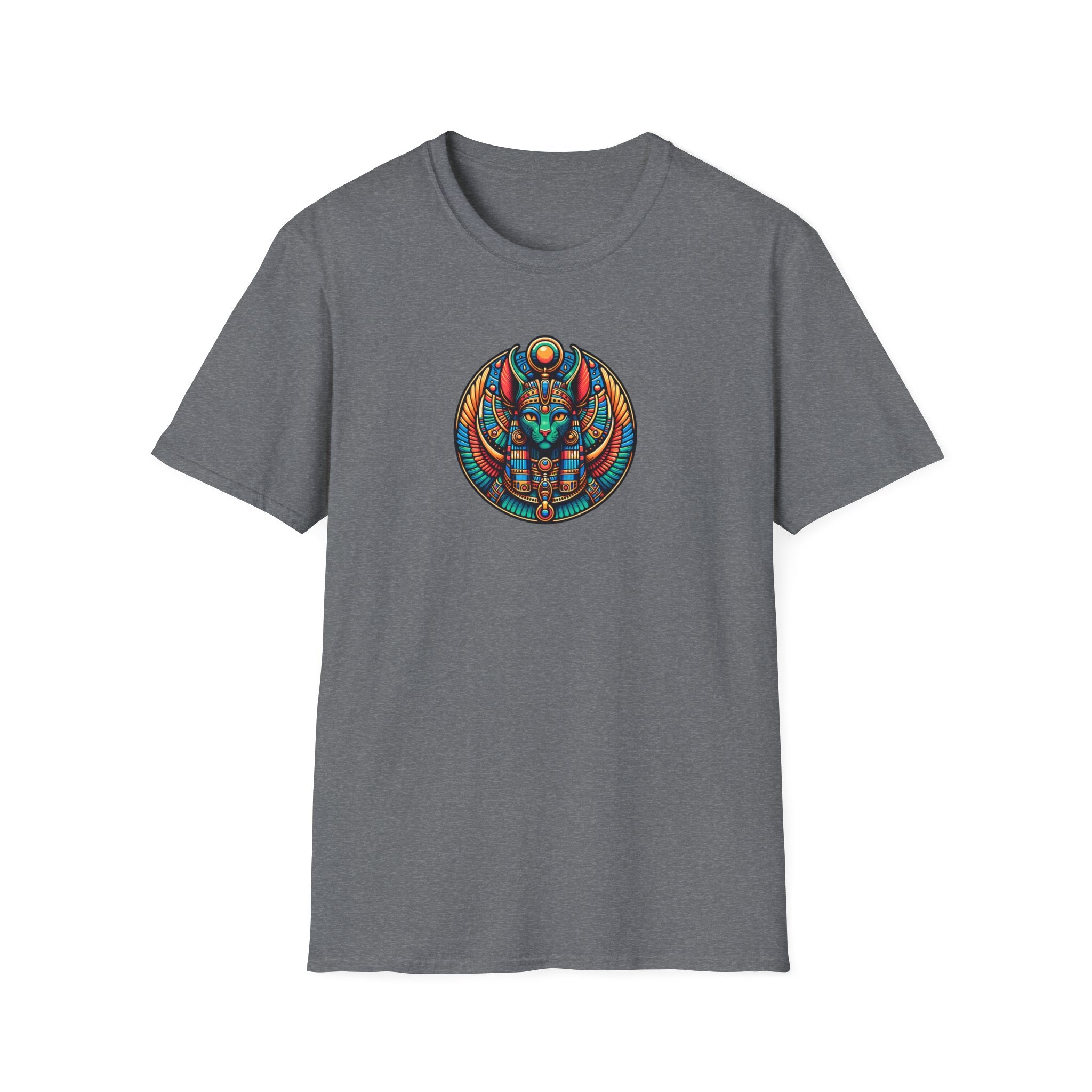 Egyptian Goddess Unisex Softstyle T-Shirt, Cute Graphic Tee, Boho Vintage Top, Gift for Cat Lovers, Summer Casual Wear, Festival Outfit