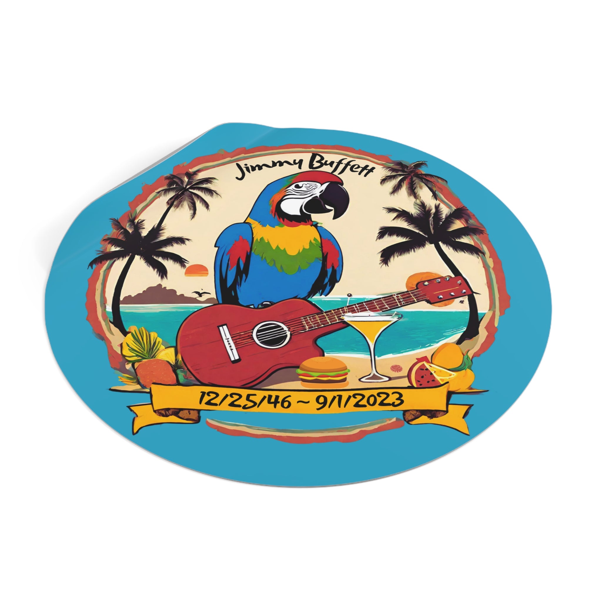 Jimmy Buffett Memorial Round Vinyl Stickers