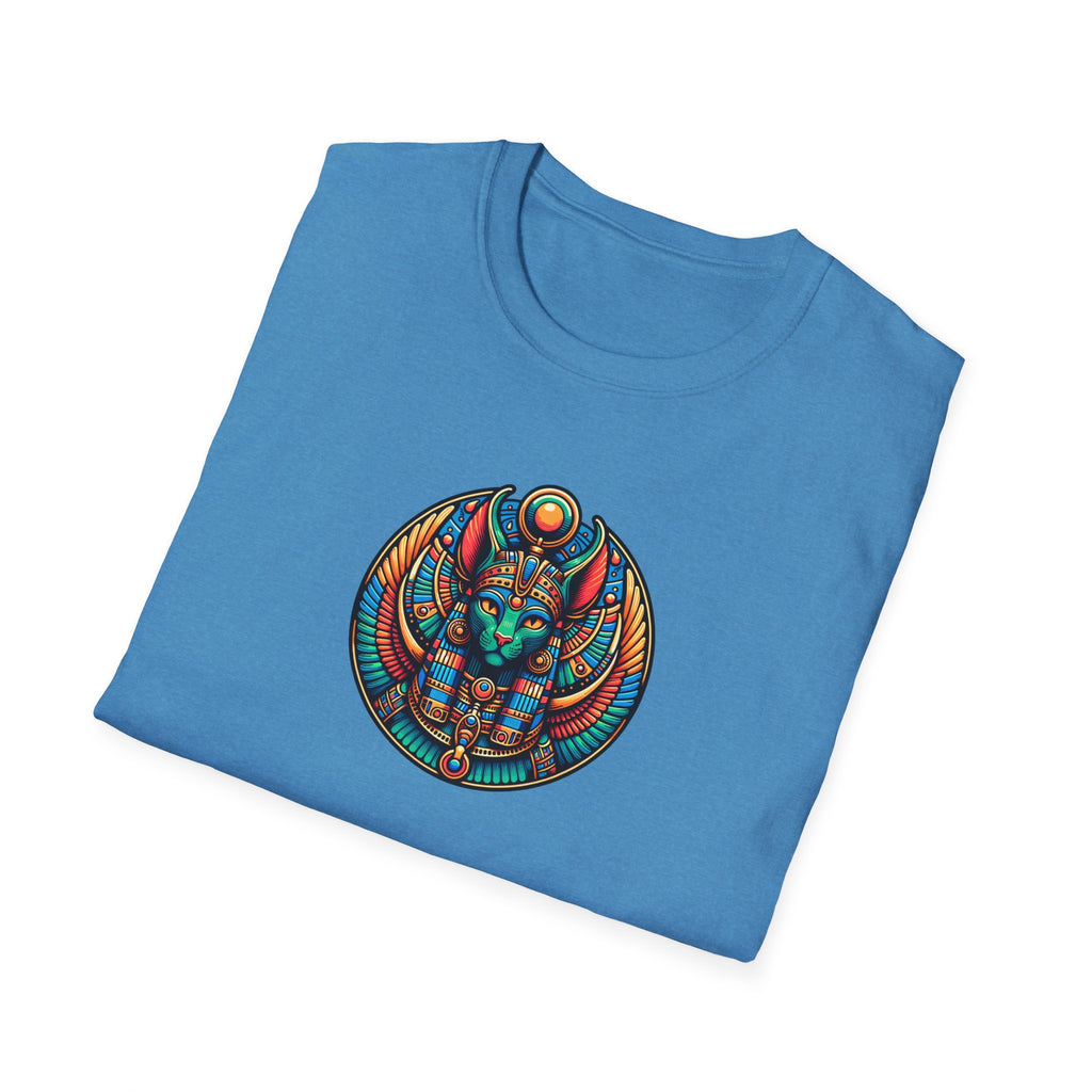 Egyptian Goddess Unisex Softstyle T-Shirt, Cute Graphic Tee, Boho Vintage Top, Gift for Cat Lovers, Summer Casual Wear, Festival Outfit