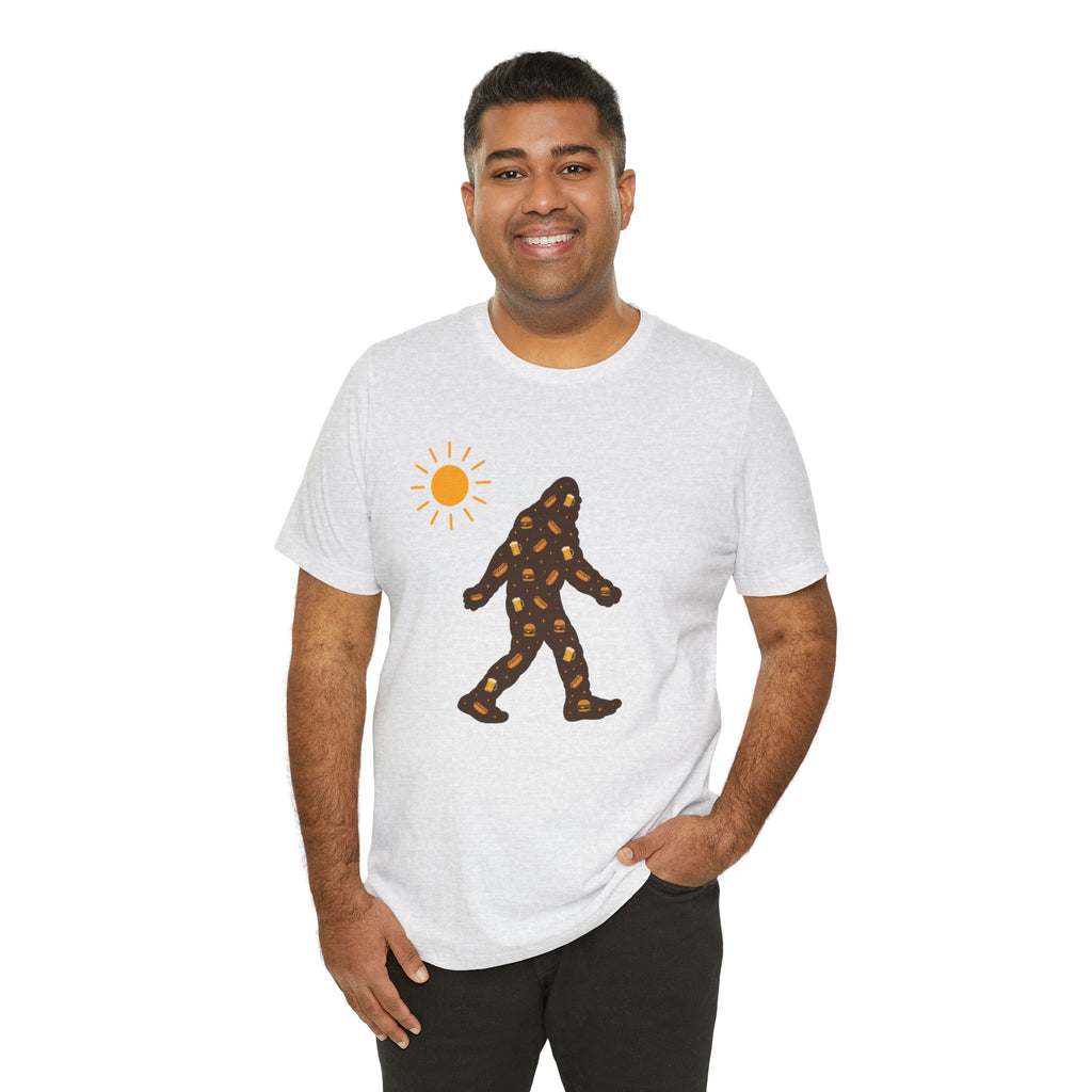 Bigfoot Summer BBQ T-Shirt — Hotdogs, Hamburgers & Beer Silhouette Tee