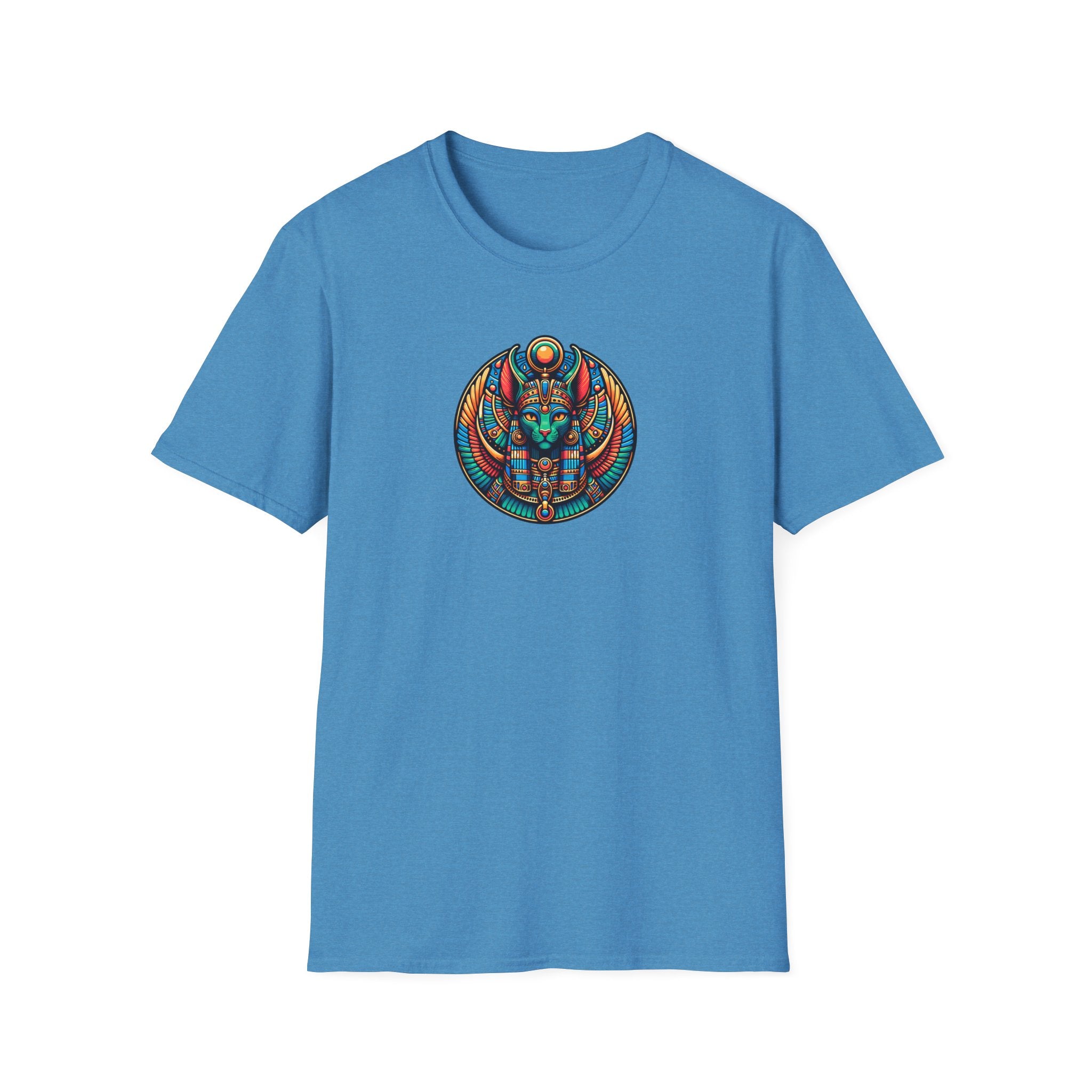 Egyptian Goddess Unisex Softstyle T-Shirt, Cute Graphic Tee, Boho Vintage Top, Gift for Cat Lovers, Summer Casual Wear, Festival Outfit
