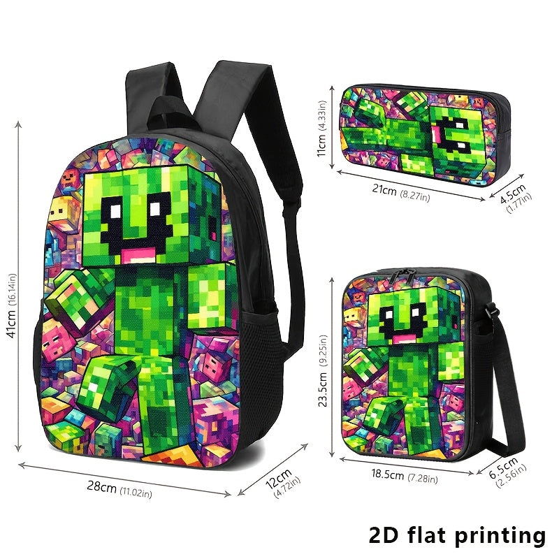 Kid's Video Game Pixel Print Backpack Sets, 1pc/2pcs/3pcs Backpack, Crossbody Bag, and Pouch