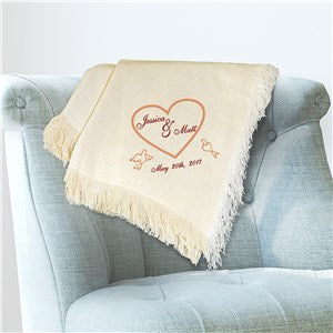 Embroidered Heart with Dove on both sides Throw Blanket