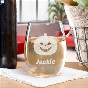 Engraved Halloween Stemless Wine Glass