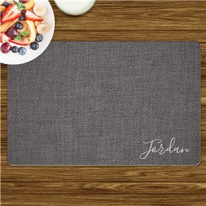 Personalized Dark Gray Linen with White Script Name Placemat