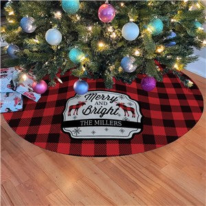 Personalized Buffalo Plaid Moose Christmas Tree Skirt