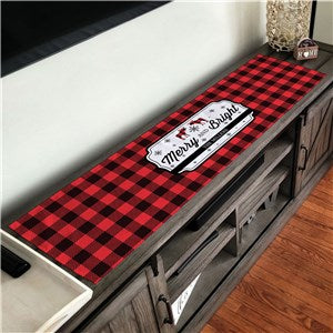 Personalized Buffalo Plaid Moose Linen Table Runner