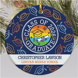 Personalized Colorful Grad Caps Round Ornament