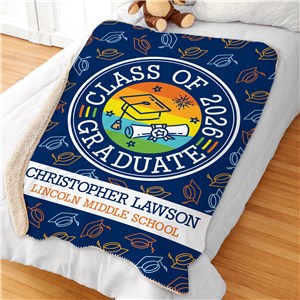 Personalized Colorful Grad Caps Sherpa Throw