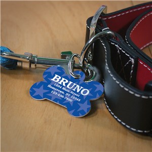 Blue Stars Personalized Dog Bone Tag
