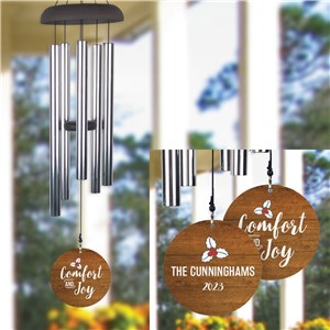 Personalized Comfort and Joy Brown Wood Background Wind Chime