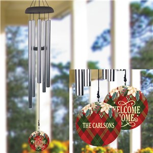 Personalized Diamond Plaid & White Poinsettias Wind Chime
