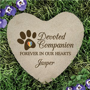 Personalized Devoted Companion with Rainbow paw Heart Flat Stone